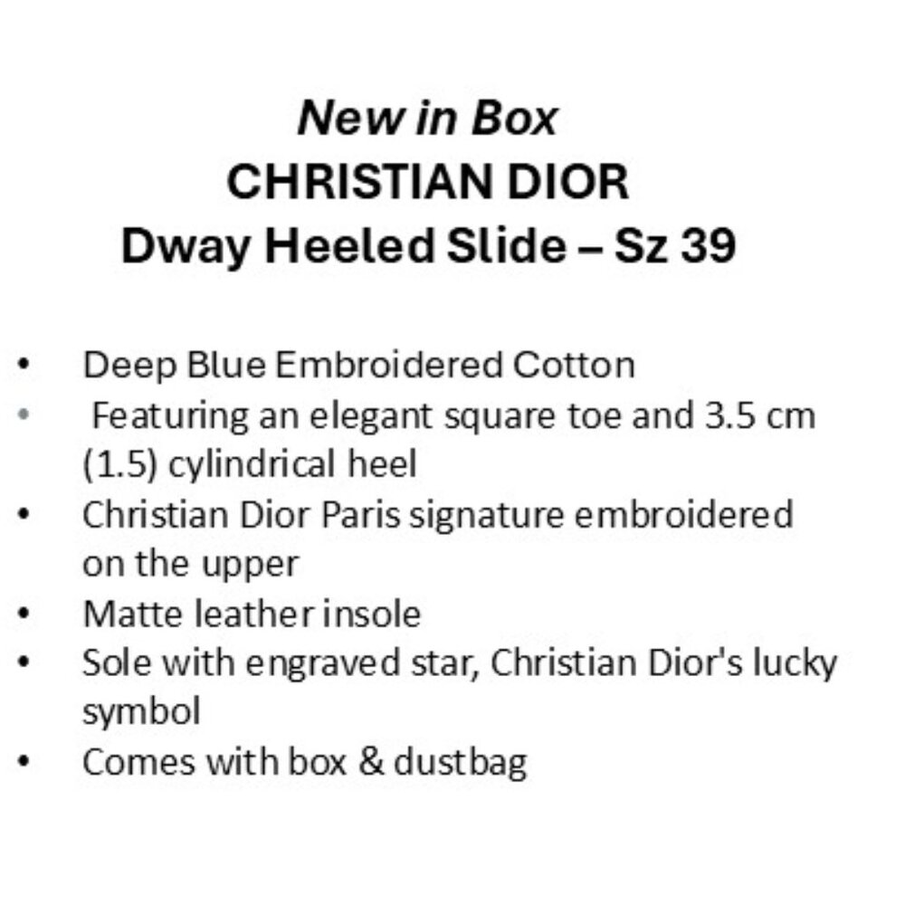 NIB-Christian Dior Dway Heeled Slide - Deep Blue - Sz 39/8.5 - Picture 6 of 6